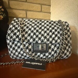 🤍🖤NWT Karl Lagerfeld Black and White Houndstooth Women's Bag🖤🤍